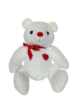Plush Creations White Teddy Bear 7.25 Inch Red Heart Bow